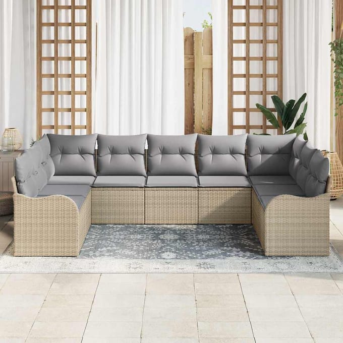 vidaXL - Tuinbank - Set - 9 - st - beige - en - lichtgrijs - poly - rattan