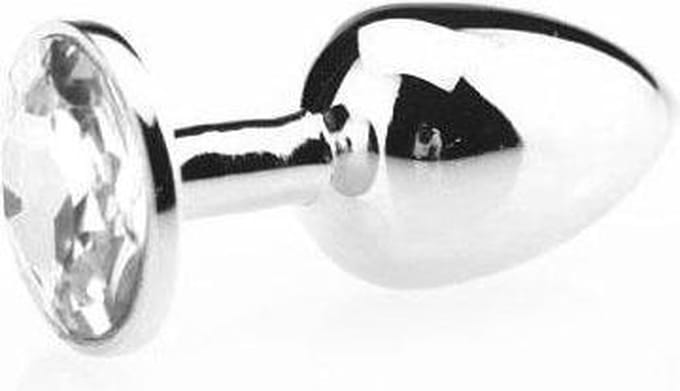 Butt plug aluminium met transparant kristal - small