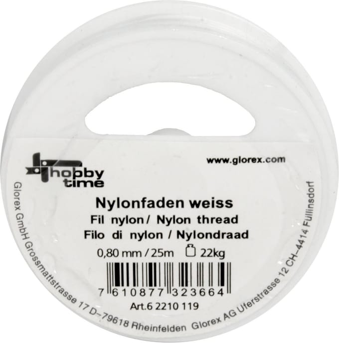 Glorex hobby nylon draad - wit - 0.8 mm x 25 meter - knutselen - scheurvast