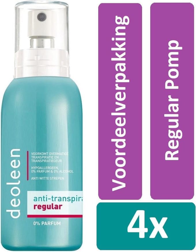 Deoleen Deodorant Spray 75 ml Regular Pomp 4 stuks Voordeelverpakking