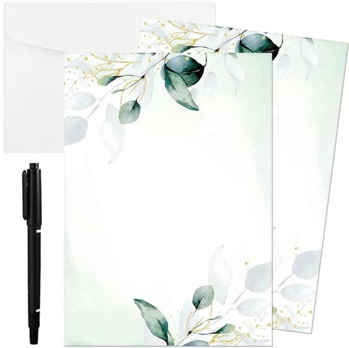 Dailygoods- Uitnodigingskaarten 20 stuks - Eucalyptusbladeren - Witte
