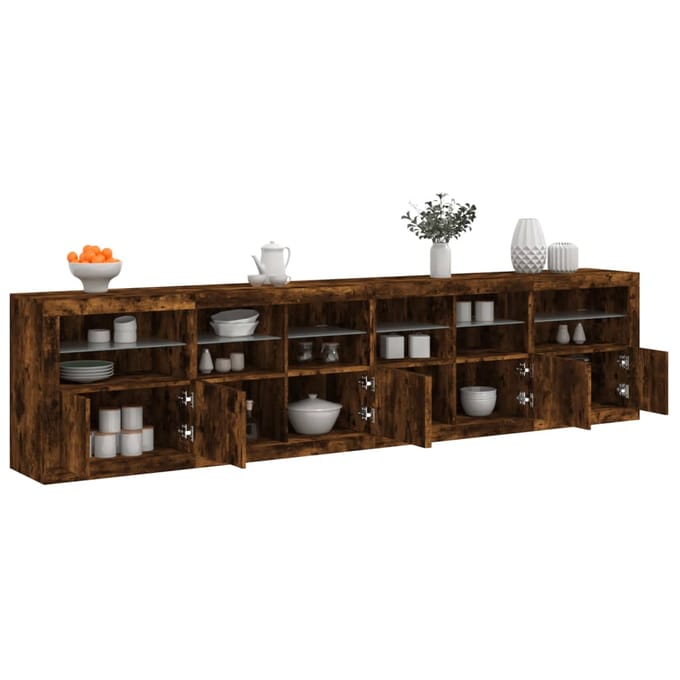 vidaXL - Dressoir - met - LED-verlichting - 283,5x37x67 - cm - gerookt - eikenkleur