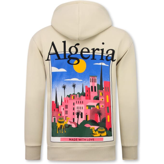 Oversized Hoodie Heren met Capuchon - Algeria Print - Dik Geweven - 5813 - Bruin