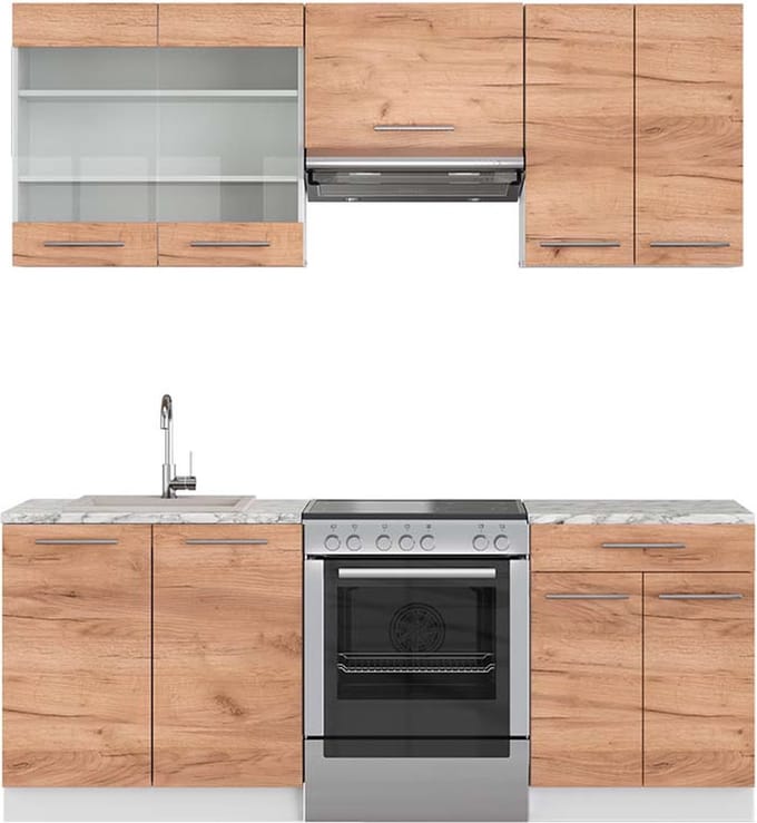 Vicco Fame-Line Complete keukeneenheid – 200 cm, WB Marmer Eik goud/wit