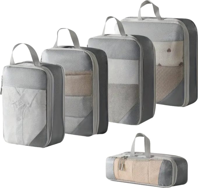 Nivard Koffer Organizer Set - Packing Cubes - Compressie - Travel - Compression - Set - Grijs