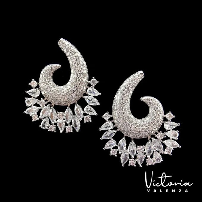 Victoria Valenza Milano oorbellen - Messing - Witte Steen - Zilver