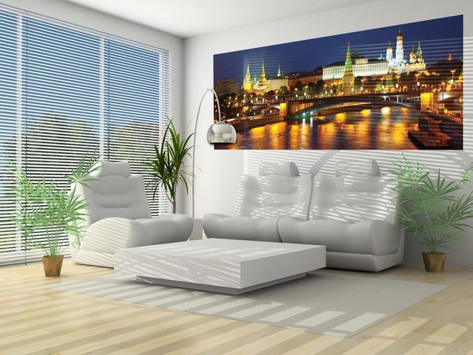 City Moscow River Bridge Skyline Night Photo Wallcovering