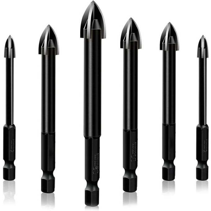 6 STUKS Universele Boorset Carbide Boor Multifunctionele Boren Glas Keramiek Vol zwart