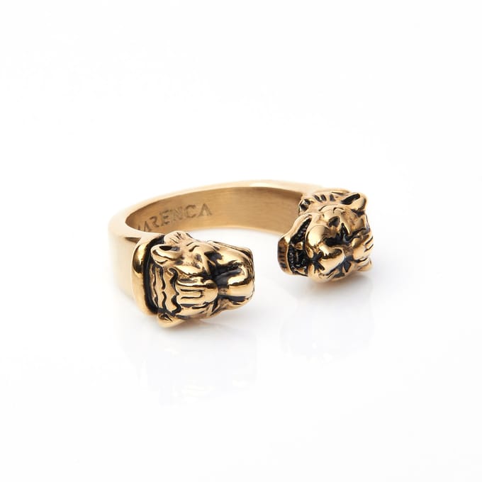 Marenca Gouden Heren Cuff Ring met Tijgerkoppen (M)