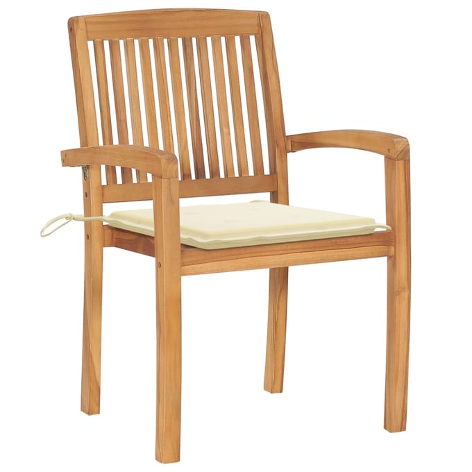 vidaXL - Tuinstoelen - stapelbaar - 6 - st - met - kussens - massief - teakhout