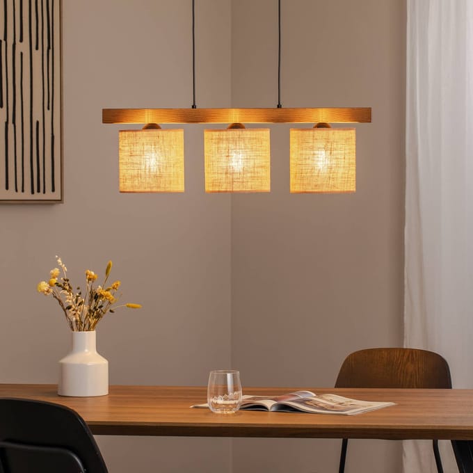 Duolla Hanglamp Forest, hout licht/zwart, jute naturel, 3-lamps.