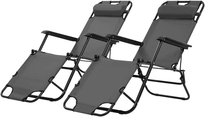 Inklapbare ligstoelen - Tuinstoelen set - Buiten ontspannen - Verstelbare rugleuning - 2 stuks - Grijs