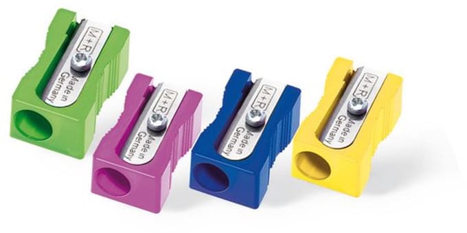 Puntenslijper Möbius & Ruppert enkel plastic blokvorm assorti kleuren 20 stuks in display