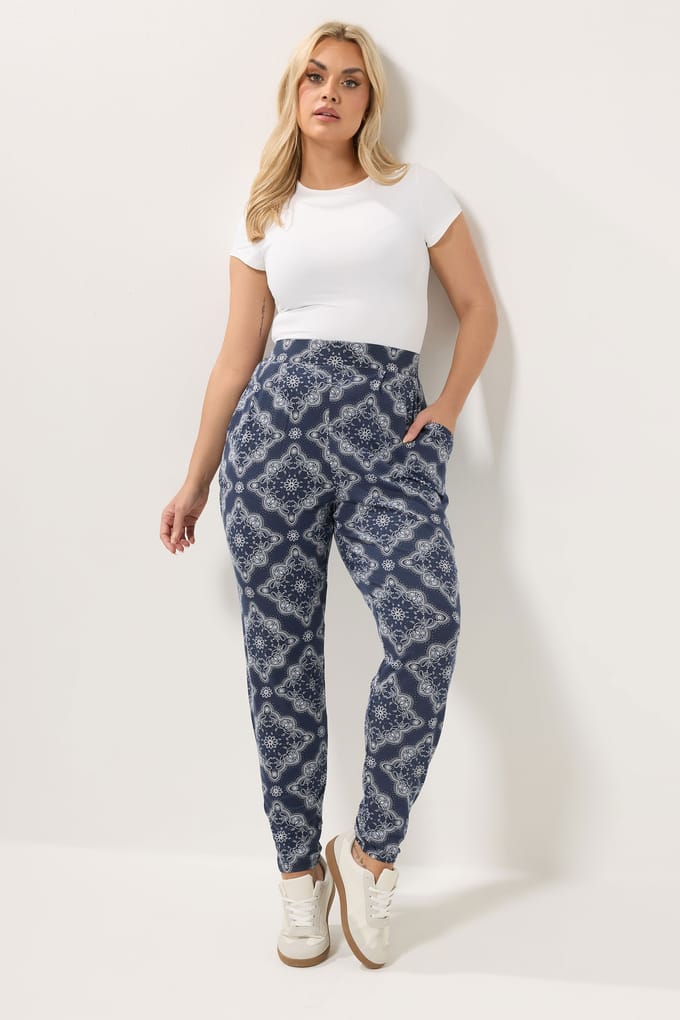 Yours Marineblauwe Harembroek Met Bandanaprint Size 50-52
