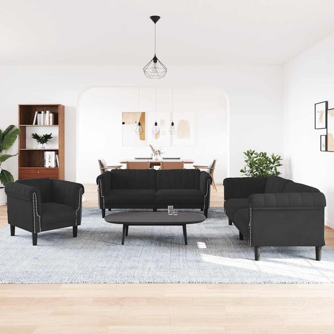 vidaXL - 3-delige - Loungeset - fluweel - zwart