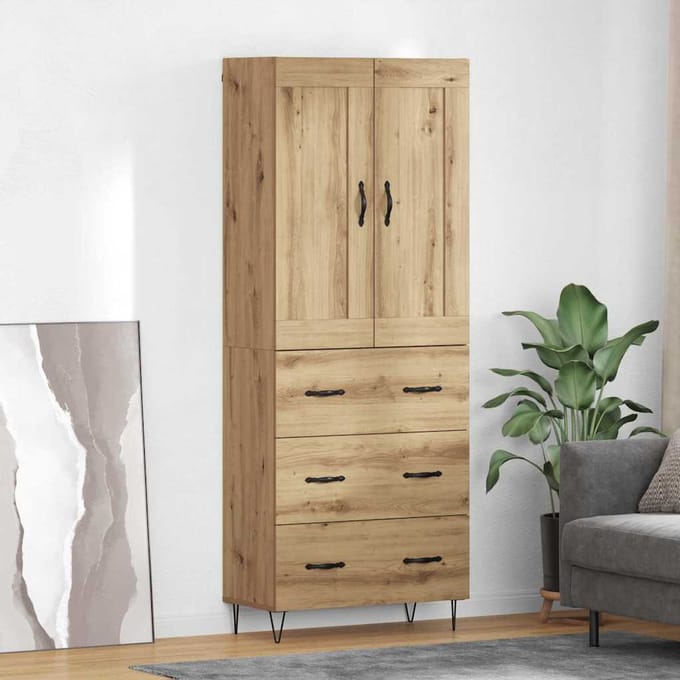 vidaXL - Highboard - Artisan - Eiken - 69,5 - x - 34 - x - 180 - cm - Bewerkt - hout