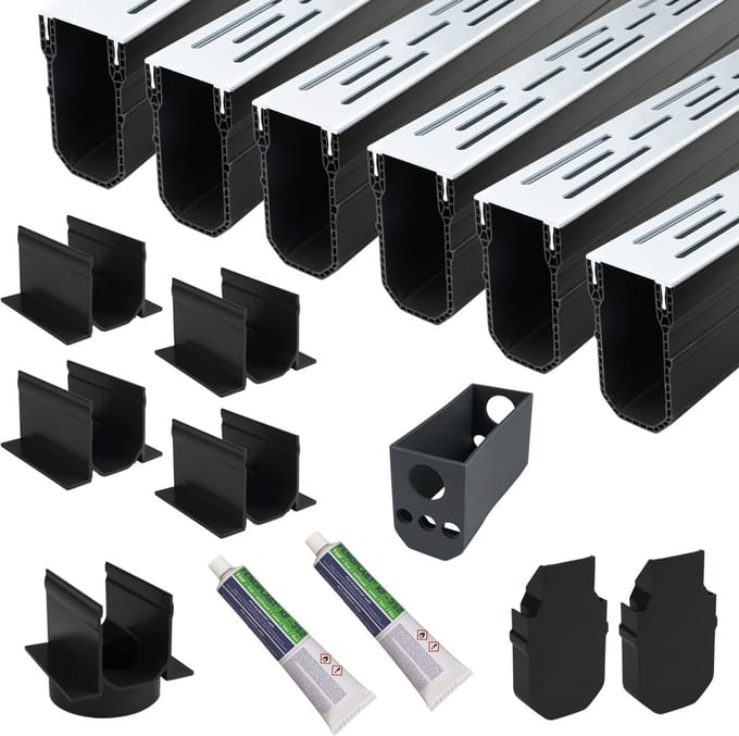 Wovar Lijngoot Smal Aluminium 6 meter | Complete Set | Afvoergoot