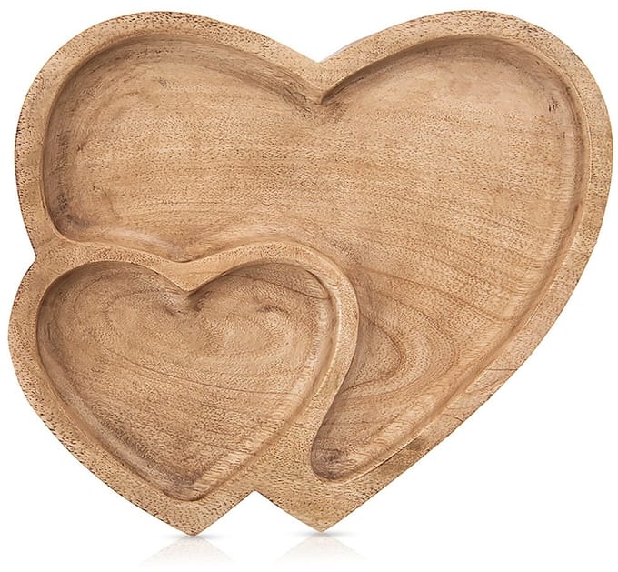 Serveerbord Houten Dubbele Hart MANGO 23x20 cm - Dienblad - Bord - Plateau