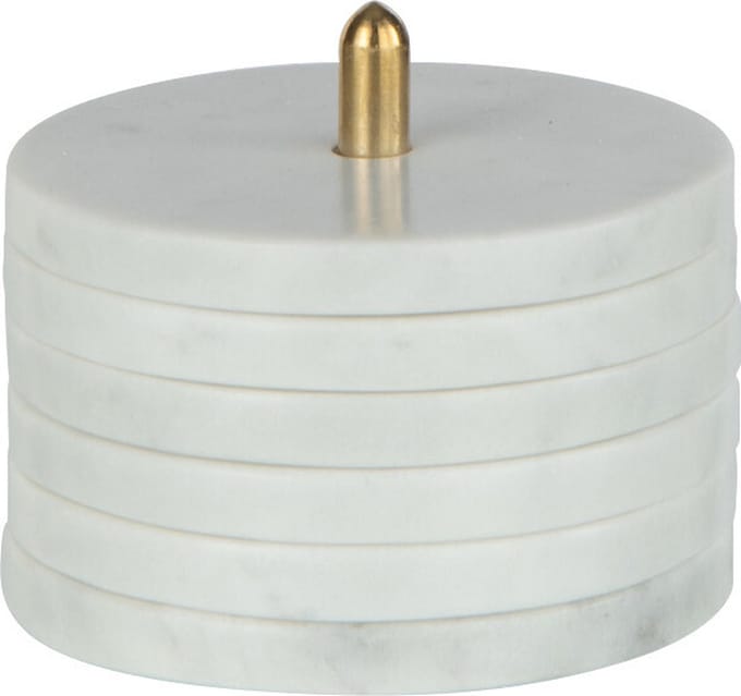 J-Line onderzetter + voet Rond Marmer - steen - wit - 6 stuks