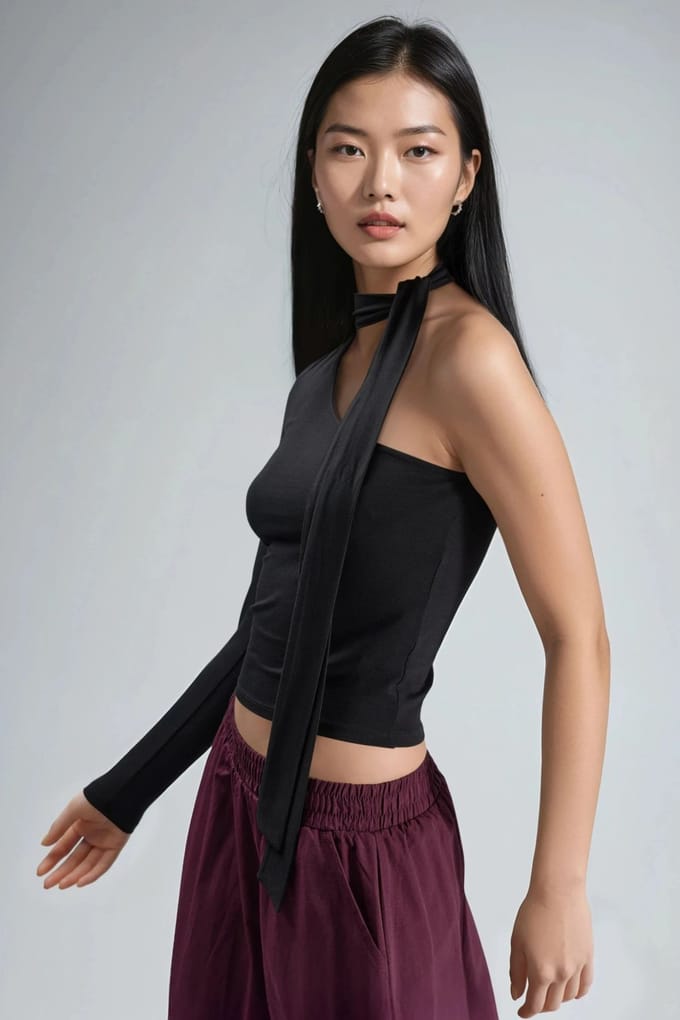 Enkele Mouw Blouse Met Sjaaldetail