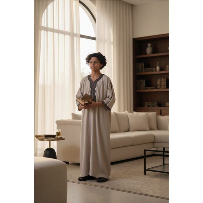 Kinderen jongens beige Marokkaanse Thobe gewaad Djellaba Gandoura Eid Jubba LFS-K-HM66