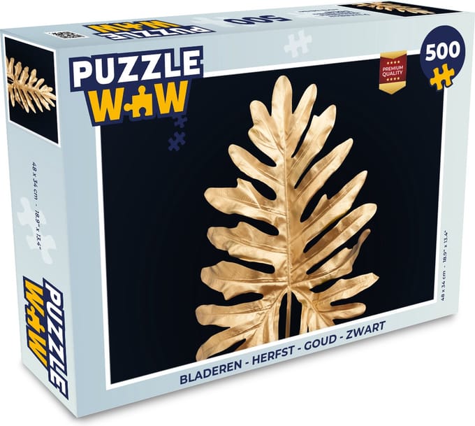 Puzzel Bladeren - Herfst - Goud - Zwart - Natuur - Luxe - Legpuzzel - Puzzel 500 stukjes
