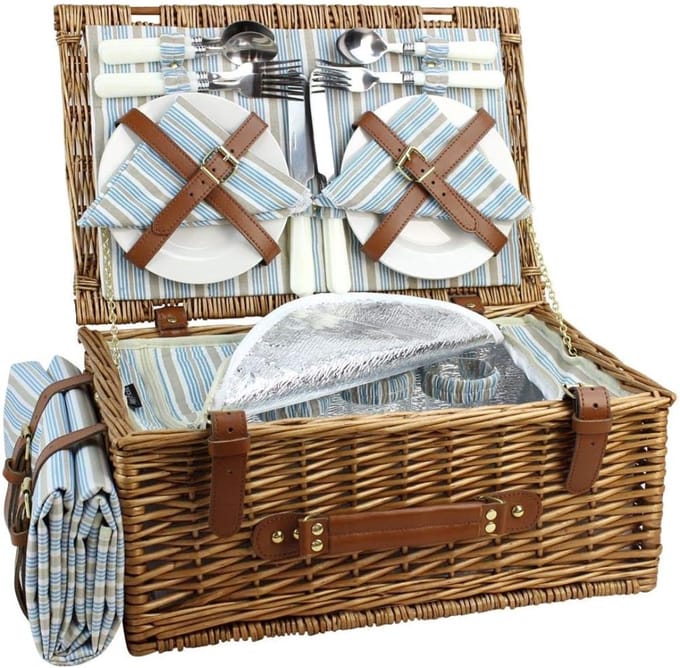 Thuys – Picknickmand 4 Personen – Set Picknickmand – 30 x 46 x 18cm – Bruin