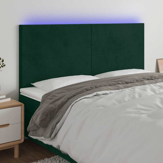 vidaXL - Hoofdbord - LED - 180x5x118/128 - cm - fluweel - donkergroen