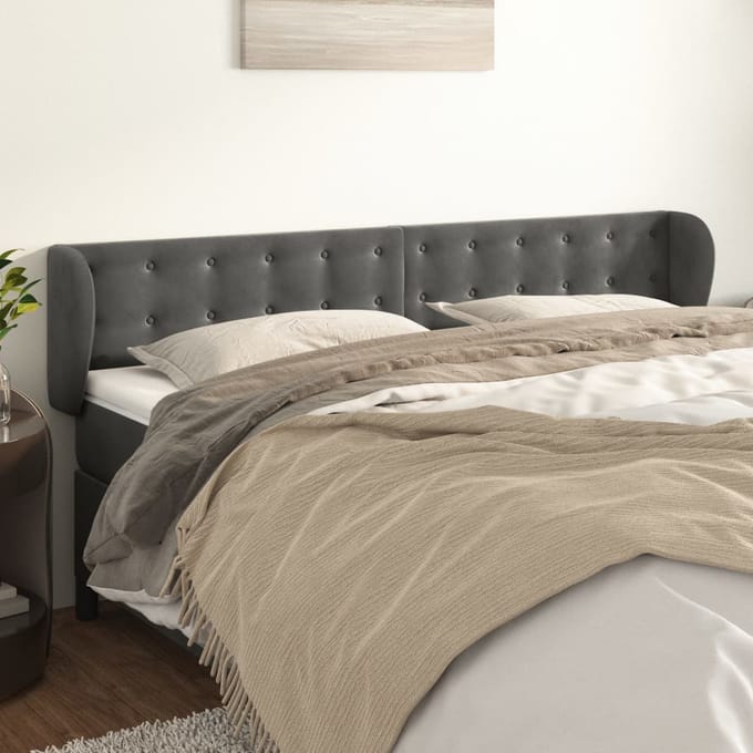 vidaXL - Hoofdbord - met - randen - 203x23x78/88 - cm - fluweel - donkergrijs