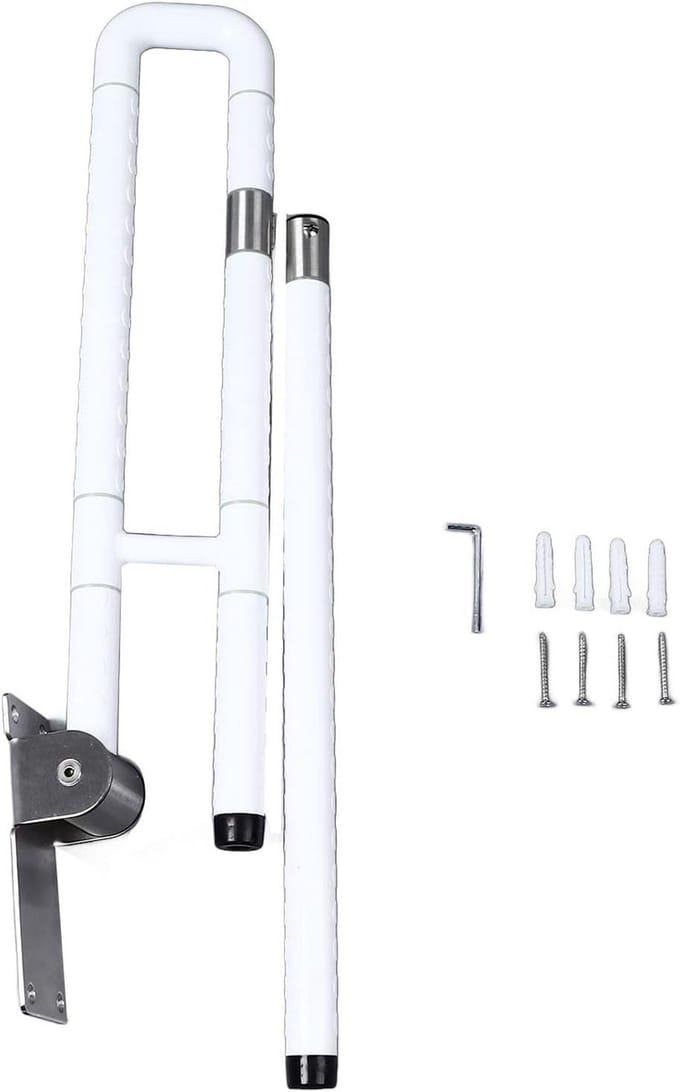Toiletbeugel Opvouwbaar - Badkamer Handgreep - Veiligheid Thuiszorg - Lichteffect Donker - 60 cm Lengte - Wit