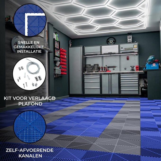 Hexagon led & ventilatietegels met randen - blauw/grijs - 3,2x6m