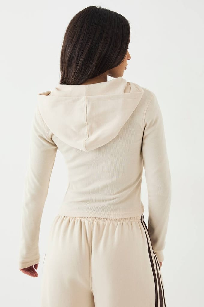 Dames DSGN Studio Zip-Through Hoodie met Ribstructuur | Stone | Maat: Large