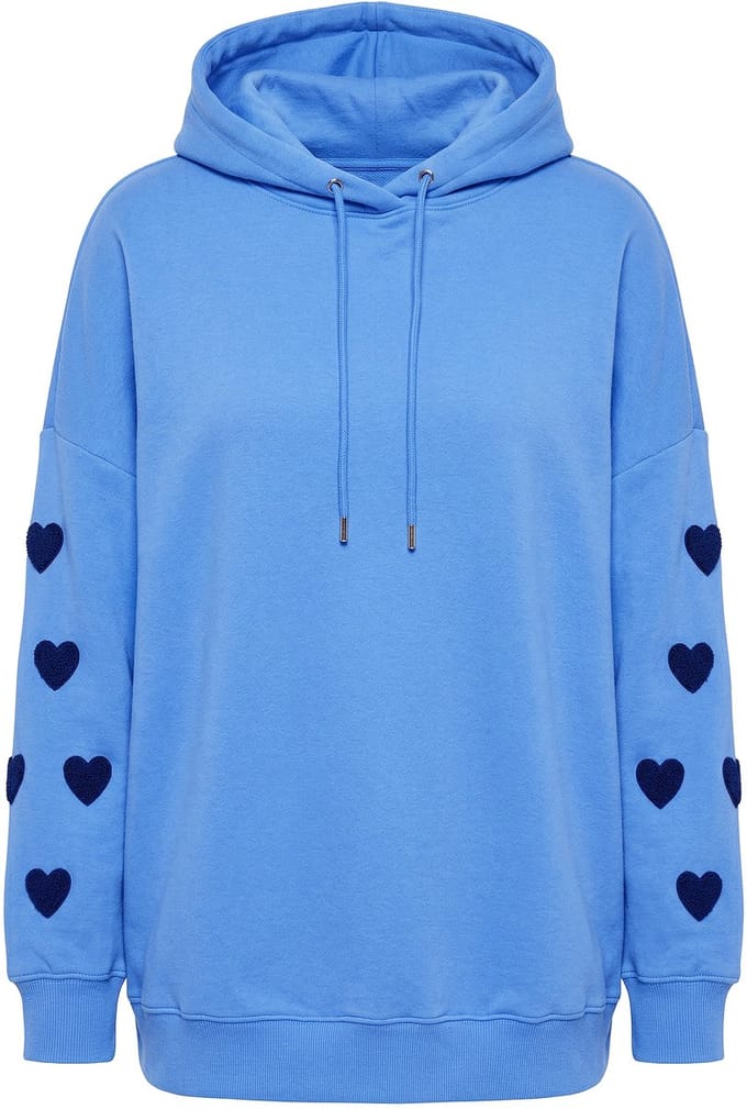 Studio Untold - Dames - Hoodie extra oversized sweatstof capuchon hartjes - Alpenblauw - Maat 54+