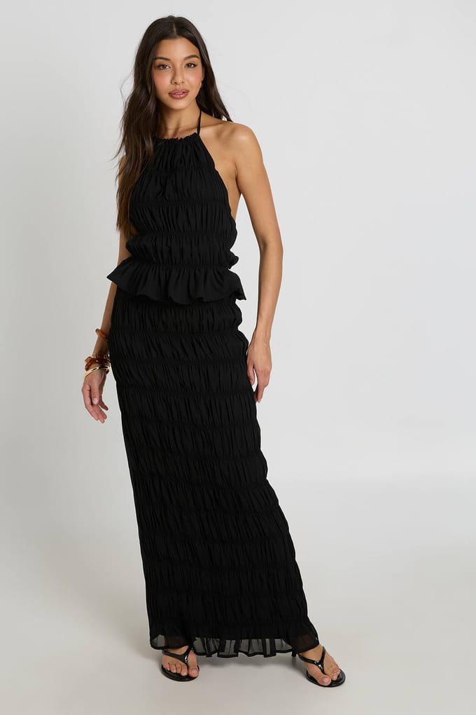 boohoo Dames Geplooide Chiffon Maxi Kokerrok | Black | Maat: 6