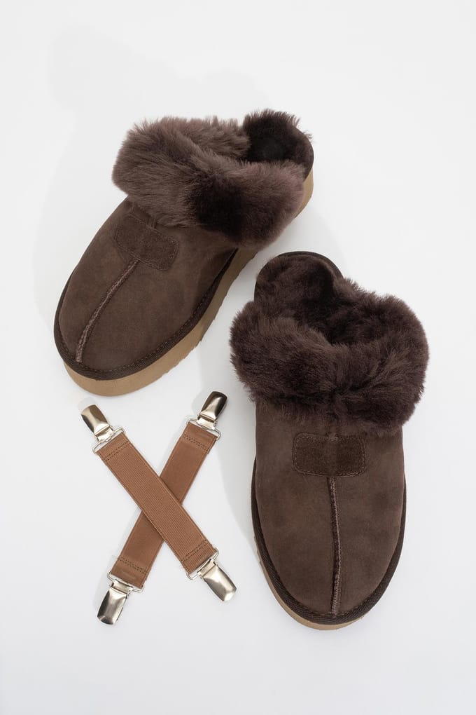 Olessa leren pantoffel met bont