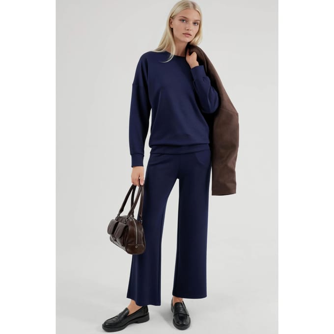 Modal Touch Ronde Hals Sweatshirt & Wijd Pantalon Twee-Delige Set