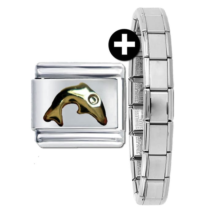 Schakel Bedel - Dolfijn - plus armband - 9mm - Schakel voor Italiaanse Bedelarmband