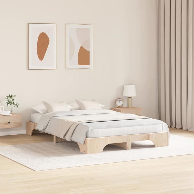 vidaXL - Bedframe - Naturel - 135 - x - 190 - cm - Massief - grenenhout