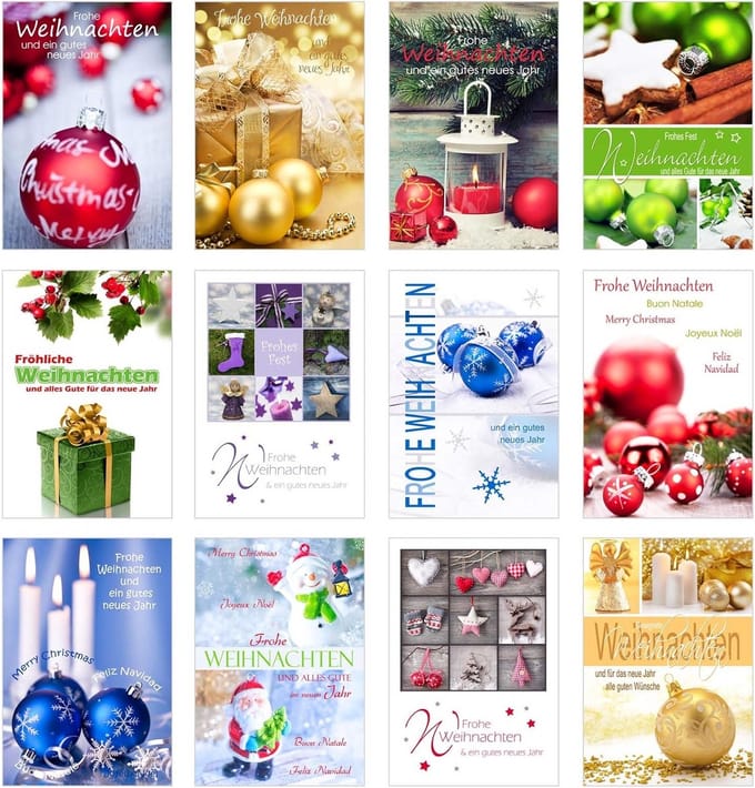 Set van 24 Luxe Kerstkaarten met Enveloppen (Dubbele Kaarten)
