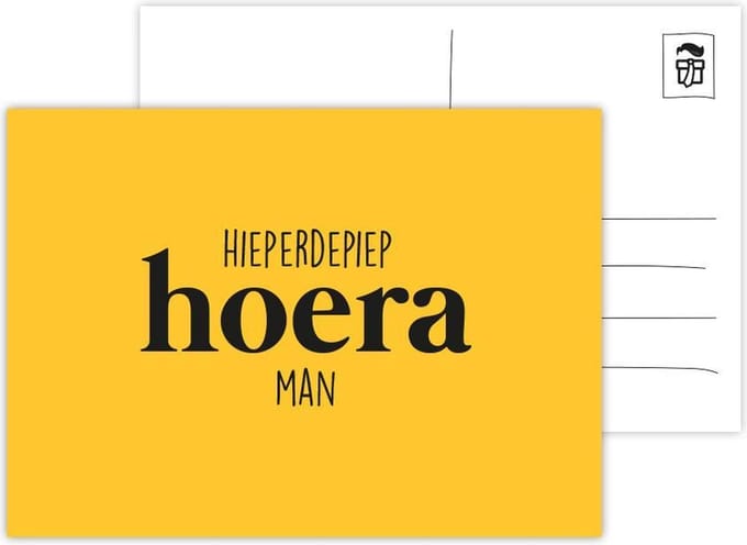 Hieperdepiep hoera man ansichtkaart