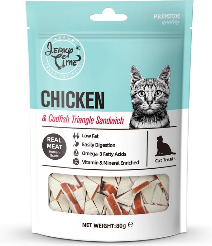 Jerky Time - Chicken & Codfish Triangle Sandwich - Kattensnack - Voordeelbundel 5 stuks