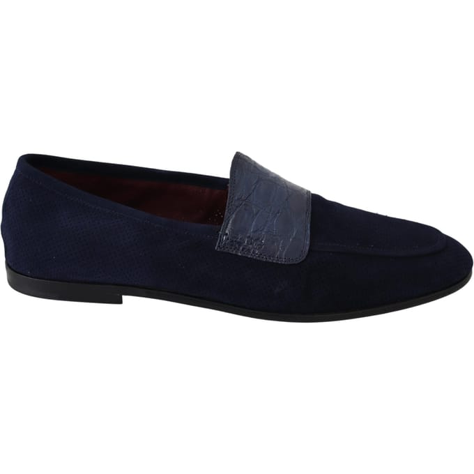 Dolce & Gabbana Blauwe Suède Caiman Loafers Slippers Schoenen