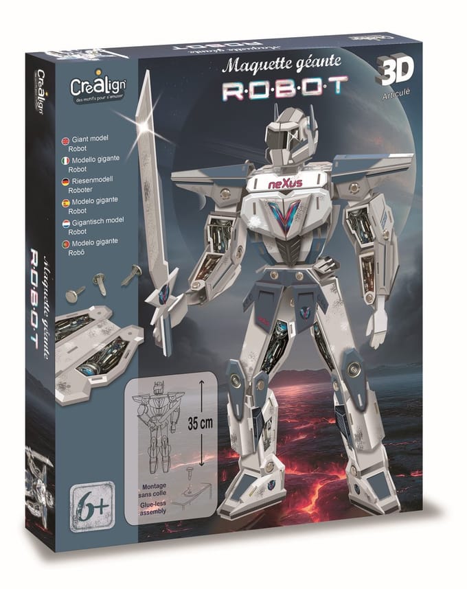 3D bouwpakket robot – groot model 35 cm – knutsel set zonder lijm – constructie speelgoed 6+ – Crealign robot maquette