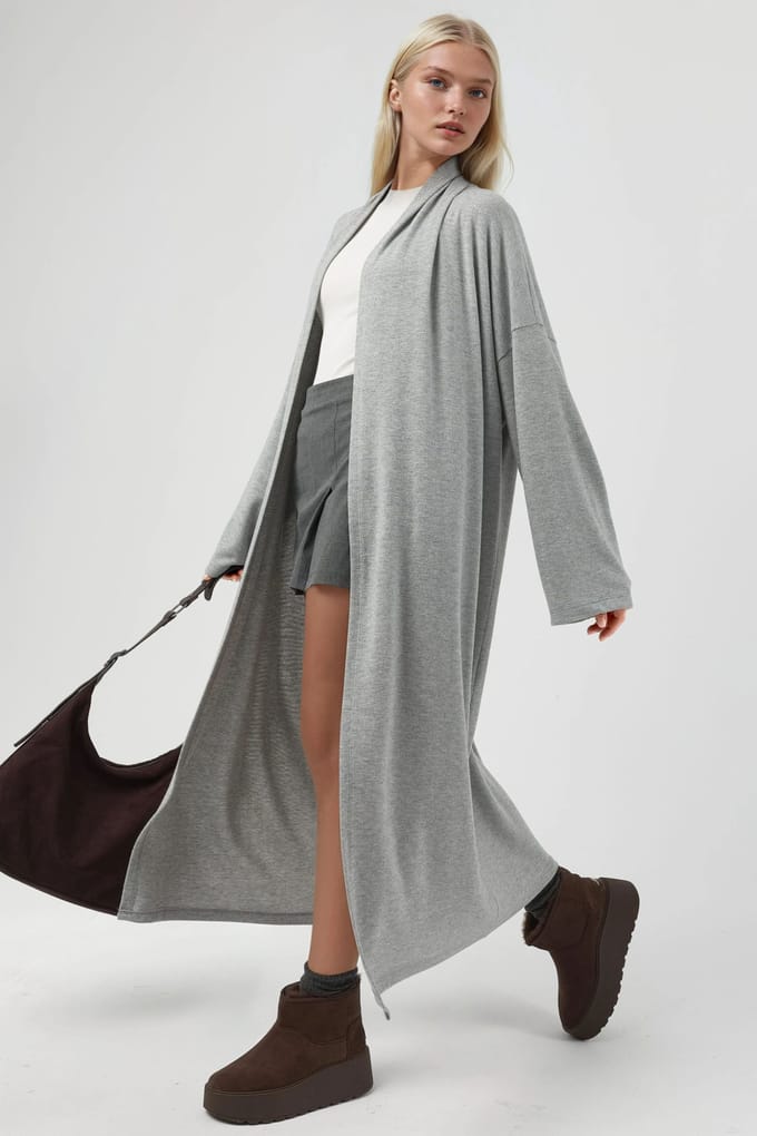 Relaxed Fit Langlijn Open-Front Sjawl Kraag Gebreide Cardigan