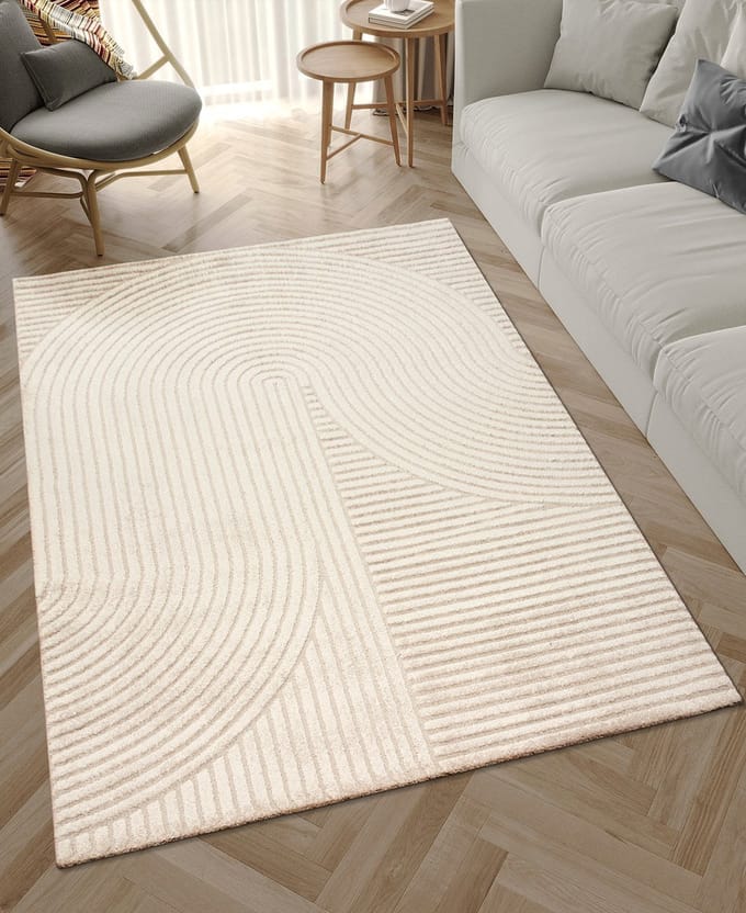 Vloerkleed Elio Japandi – Modern Design met Halve Cirkels in Beige-200 x 290 cm
