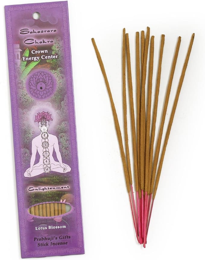 Wierook, handgerold, Prabhuji's Gifts, 'Chakra 7 (violet)', 20 sticks
