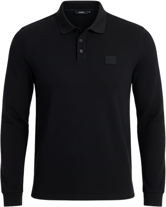 OMBRE Polo - Regular Fit - Lange Mouw - Knopen Zwart S