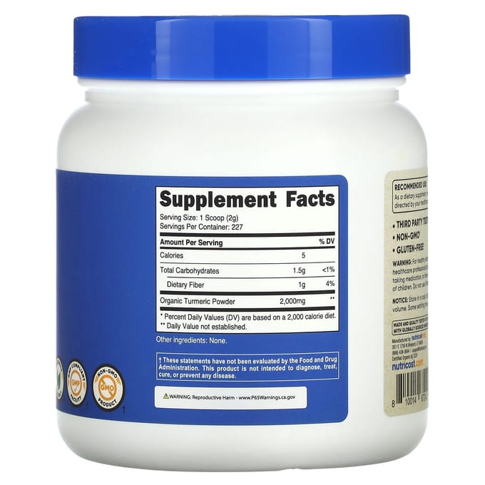 Nutricost, Poudre de Curcuma Bio, Non Aromatisée, 16 oz (454 g)