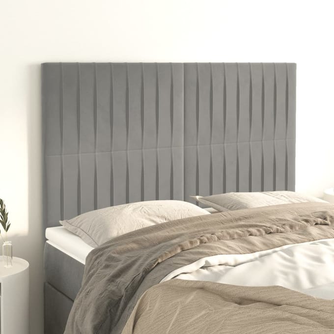 vidaXL - Hoofdbord - lichtgrijs - 144x5x118/128 - cm - fluweel