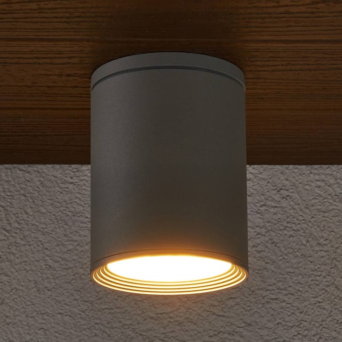 Lucande - plafondlamp - 1licht - Aluminium, gehard glas - H: 14 cm - E27 - zilvergrijs